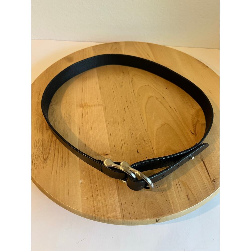 Vintage Y2K Black Genuine Leather USA Made Double Silver Loop Belt Size Small - Picture 4 of 8